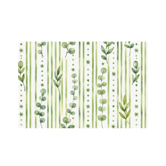 RKSupls Green Botanical Stripe Pattern Linen Placemats 30x45cm Straight Edge Stain Resistant Washable Non-Slip Table Mats Table for Kitchen Dining Room Home