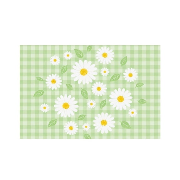 RKSupls Green Checked Daisy Linen Placemats 30x45cm Straight Edge Stain Resistant Washable Non-Slip Table Mats Table for Kitchen Dining Room Home