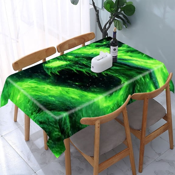 RKSupls Green Dragon Fire Rectangle Dining Tablecloth, Washable Wipeable Stain & Wrinkle Resistant Polyester Tablecloth for Kitchen Picnic Party