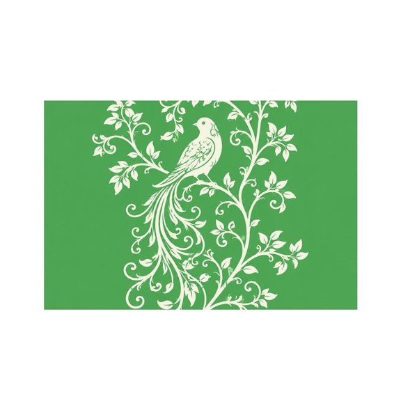 RKSupls Green Floral Bird Linen Placemats 30x45cm Straight Edge Stain Resistant Washable Non-Slip Table Mats Table for Kitchen Dining Room Home