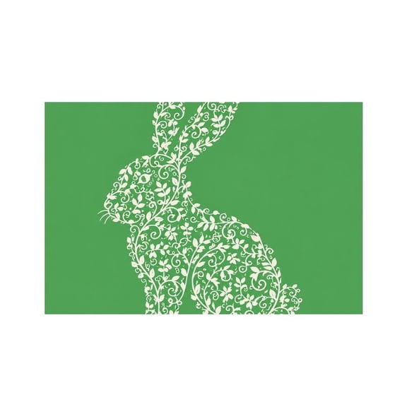 RKSupls Green Floral Rabbit Linen Placemats 30x45cm Straight Edge Stain Resistant Washable Non-Slip Table Mats Table for Kitchen Dining Room Home