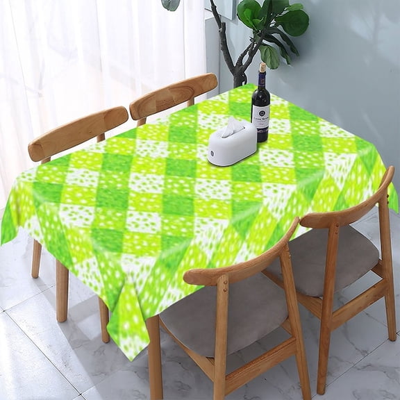 RKSupls Green Gingham Lace Rectangle Dining Tablecloth, Washable Wipeable Stain & Wrinkle Resistant Polyester Tablecloth for Kitchen Picnic Party