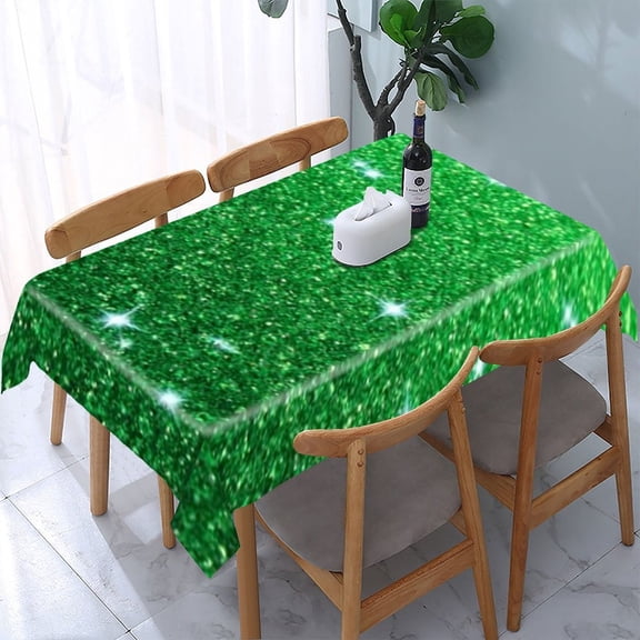 RKSupls Green Glitter Stars Rectangle Dining Tablecloth, Washable Wipeable Stain & Wrinkle Resistant Polyester Tablecloth for Kitchen Picnic Party