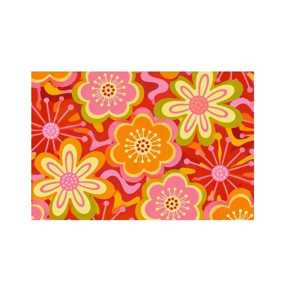 RKSupls Groovy Floral Red Background Pattern Linen Placemats 30x45cm Straight Edge Stain Resistant Washable Non-Slip Table Mats Table for Kitchen Dining Room Home