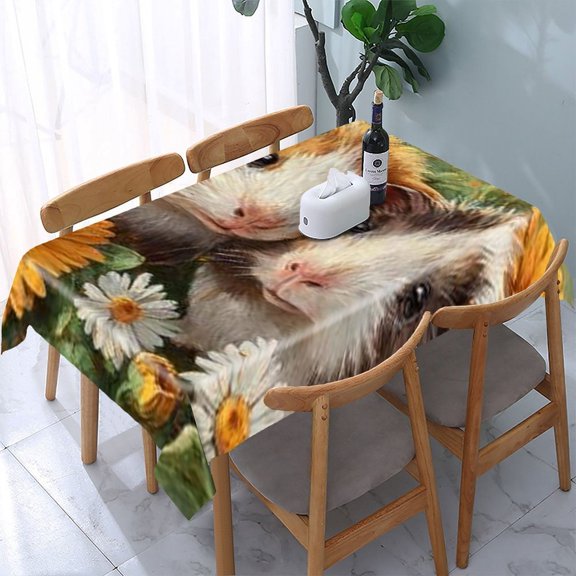 RKSupls Guinea Pigs Flowers Rectangle Dining Tablecloth, Washable Wipeable Stain & Wrinkle Resistant Polyester Tablecloth for Kitchen Picnic Party