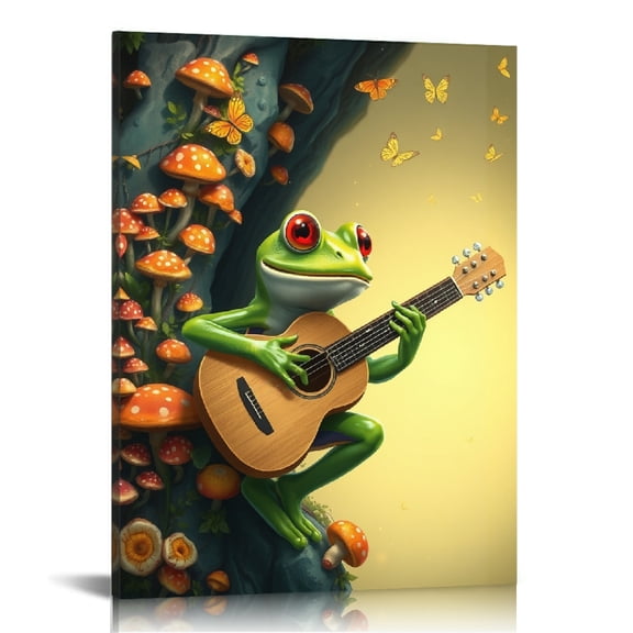 RKSupls Guitar Playing Frog Canvas Wall Art, Canvas Prints Wall Art for Living Room Bedroom Entryway Office, Art Print Painting for Home Decor