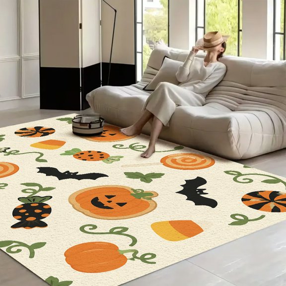 RKSupls Halloween Candy Pumpkin Cookie Bat Soft Fluffy Velvet Area Rug for Living Room Bedroom, Non-Slip Washable Carpet, Modern Minimalist Home Decor Floor Mat