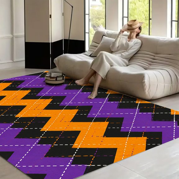 RKSupls Halloween Chevron Zigzag Pattern Soft Fluffy Velvet Area Rug for Living Room Bedroom, Non-Slip Washable Carpet, Modern Minimalist Home Decor Floor Mat