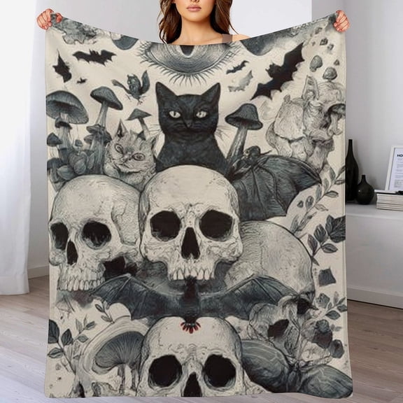 RKSupls Halloween Throw Blanket,Soft Flannel Skull Cat Bat Blanket, Fuzzy Warm Cozy Winter Blanket for Couch Bed Home Decor,50x60 in
