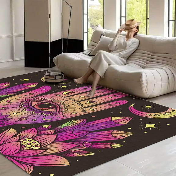RKSupls Hamsa Hand Eye Crystal Lotus Mystical  Soft Fluffy Velvet Area Rug   for Living Room Bedroom, Non-Slip Washable Carpet, Modern Minimalist Home Decor Floor Mat