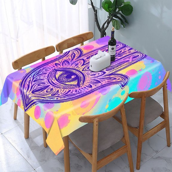 RKSupls Hamsa Hand Watercolor Art Rectangle Dining Tablecloth, Washable Wipeable Stain & Wrinkle Resistant Polyester Tablecloth for Kitchen Picnic Party