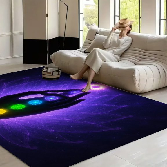 RKSupls Hand Chakra Energy Flow Soft Fluffy Velvet Area Rug for Living Room Bedroom, Non-Slip Washable Carpet, Modern Minimalist Home Decor Floor Mat