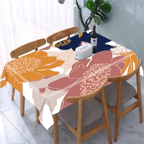 RKSupls Hand Painted Abstract Floral Rectangle Dining Tablecloth, Washable Wipeable Stain & Wrinkle Resistant Polyester Tablecloth for Kitchen Picnic Party