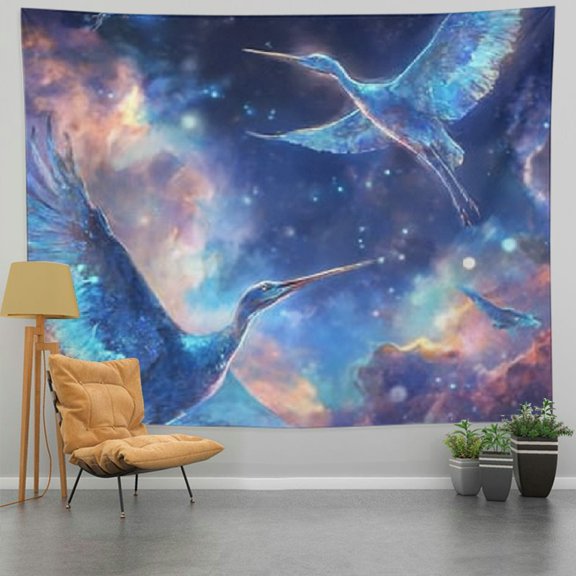 RKSupls Hanging Tapestry Wall Art, Galactic Hummingbirds Tapestry Backdrop Decoration for Saint Valentine's Day Bedroom, Living Room, Dorm, Apartment Home Decor,60*50in