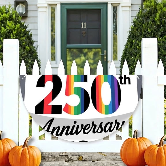 RKSupls Happy 250th Anniversary of USA Rainbow Design Patriotic Half Round American Flag Banner 1776-2026, USA Independence Day Fence Porch Hanging Decor