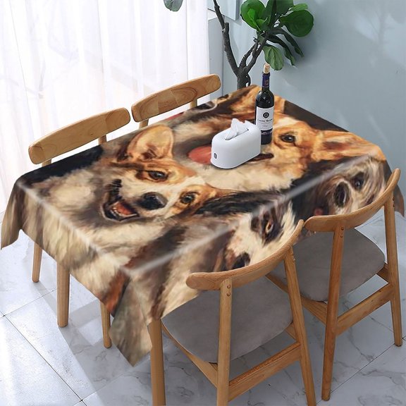 RKSupls Happy Dogs Group Rectangle Dining Tablecloth, Washable Wipeable Stain & Wrinkle Resistant Polyester Tablecloth for Kitchen Picnic Party