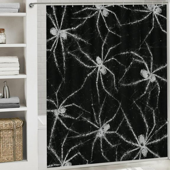 RKSupls Happy New Year Shower Curtain, Spider Shower Curtain with Hooks for Christmas Home Bathroom Decor Washable Curtains, 72x72 in