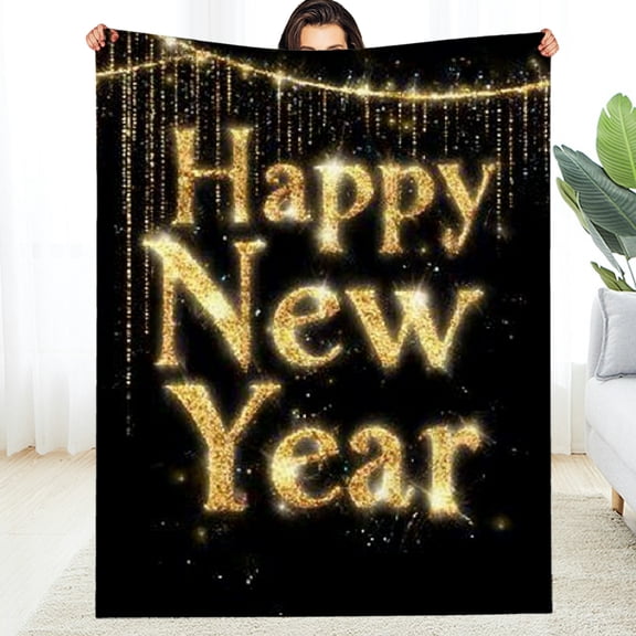 RKSupls Happy New Year Throw Blanket, Luxurious Shining Soft Flannel Blanket, Fuzzy Warm Cozy Christmas Blanket for Couch Bed Home Travel Decor, 30*40in