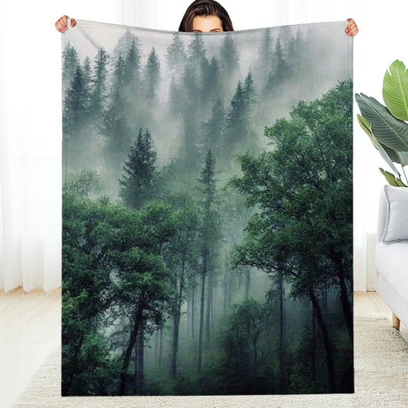 RKSupls Happy New Year Throw Blanket, Misty Forest Soft Flannel Blanket, Fuzzy Warm Cozy Christmas Blanket for Couch Bed Home Travel Decor, 30*40in