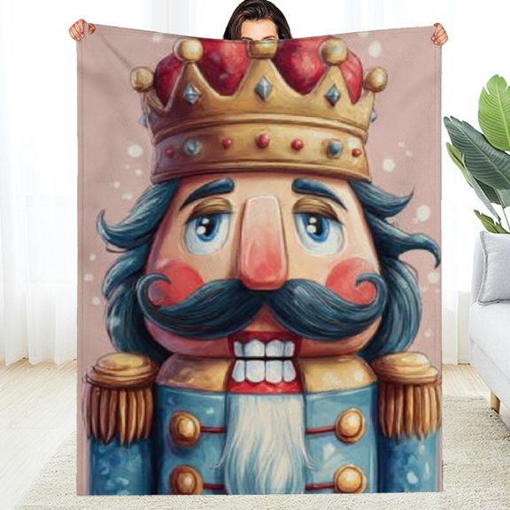 RKSupls Happy New Year Throw Blanket, Royal Nutcracker King Soft Flannel Blanket, Fuzzy Warm Cozy Christmas Blanket for Couch Bed Home Travel Decor, 60*80in