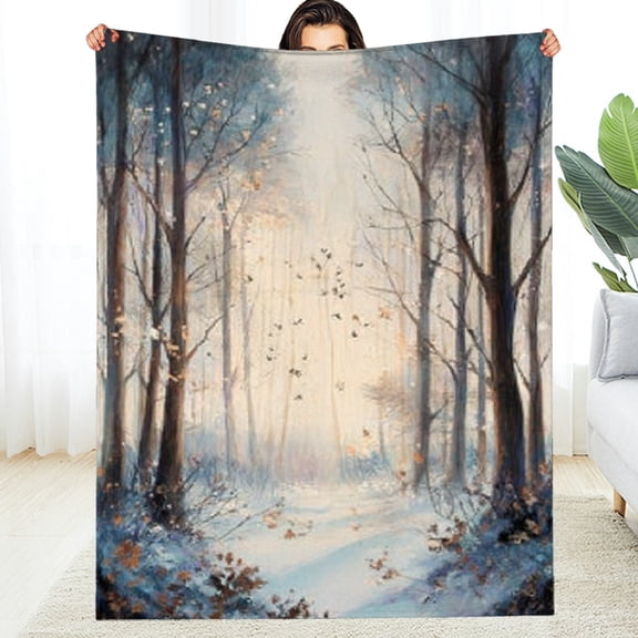 RKSupls Happy New Year Throw Blanket, Winter Forest Landscape Soft Flannel Blanket, Fuzzy Warm Cozy Christmas Blanket for Couch Bed Home Travel Decor, 30*40in