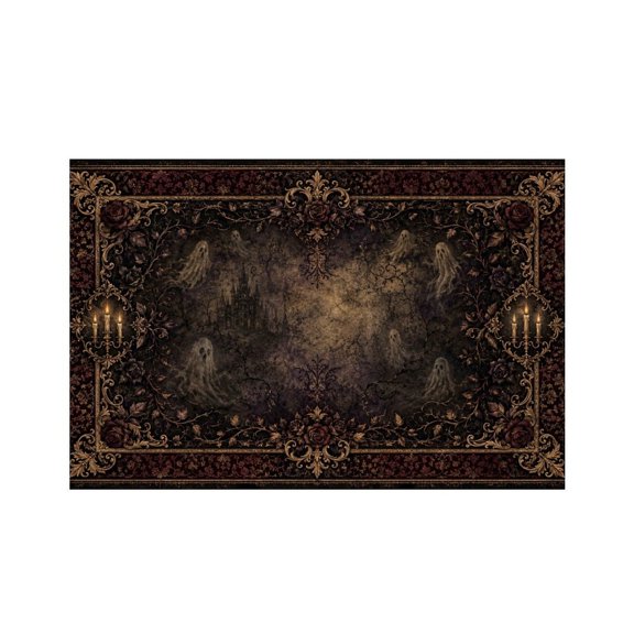 RKSupls Haunted Ghost Mansion Gothic Linen Placemats 30x45cm Straight Edge Stain Resistant Washable Non-Slip Table Mats Table for Kitchen Dining Room Home