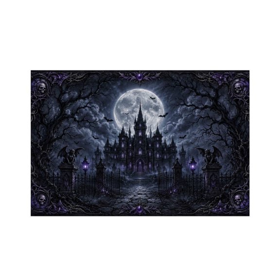 RKSupls Haunted Moon Mansion Bats Gothic Linen Placemats 30x45cm Straight Edge Stain Resistant Washable Non-Slip Table Mats Table for Kitchen Dining Room Home