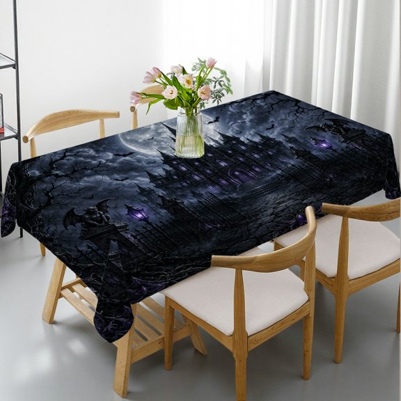 RKSupls Haunted Moon Mansion Bats Gothic Rectangle Tablecloth, Festive Table Setting - 2D Flat Printing Rectangle Tablecloth, Ideal for Kitchen Picnic Party
