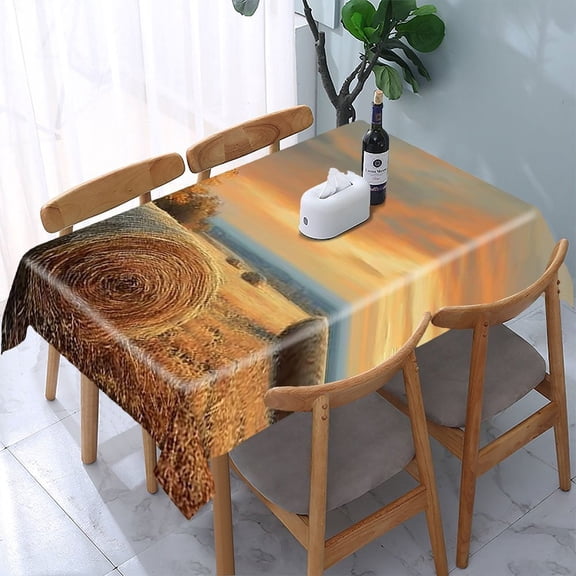 RKSupls Hay Bales Sunset Field Rectangle Dining Tablecloth, Washable Wipeable Stain & Wrinkle Resistant Polyester Tablecloth for Kitchen Picnic Party