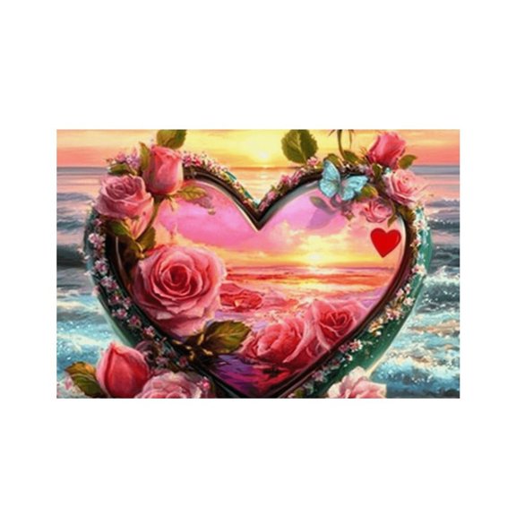 RKSupls Heart Roses Beach Sunset Linen Placemats 30x45cm Straight Edge Stain Resistant Washable Non-Slip Table Mats Table for Kitchen Dining Room Home