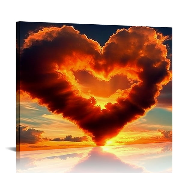 RKSupls Heart Shaped Cloud Sunset Canvas Wall Art, Romantic Sky Style Wall Decor Print, Modern Artwork for Living Room Bedroom Office Home Decor
