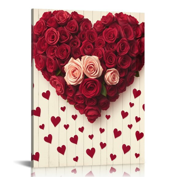 RKSupls Heart Shaped Rose Arrangement Canvas Wall Art, Canvas Prints Wall Art for Living Room Bedroom Entryway Office, Art Print Painting for Home Decor