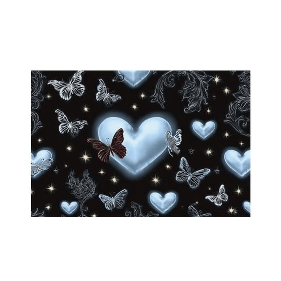 RKSupls Hearts Butterflies Black Linen Placemats 30x45cm Straight Edge Stain Resistant Washable Non-Slip Table Mats Table for Kitchen Dining Room Home