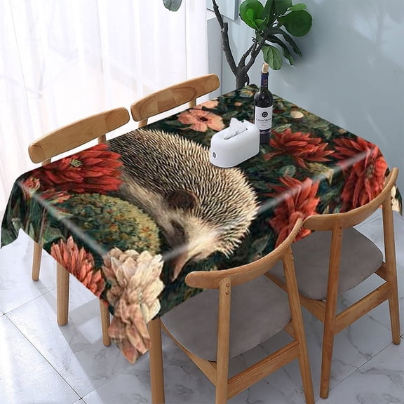 RKSupls Hedgehog Dahlia Garden Rectangle Dining Tablecloth, Washable Wipeable Stain & Wrinkle Resistant Polyester Tablecloth for Kitchen Picnic Party