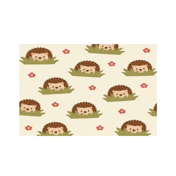 RKSupls Hedgehog Grass Flower Pattern Linen Placemats 30x45cm Straight Edge Stain Resistant Washable Non-Slip Table Mats Table for Kitchen Dining Room Home