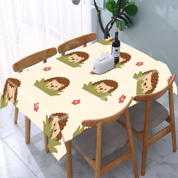 RKSupls Hedgehog Grass Flower Pattern Rectangle Dining Tablecloth, Washable Wipeable Stain & Wrinkle Resistant Polyester Tablecloth for Kitchen Picnic Party
