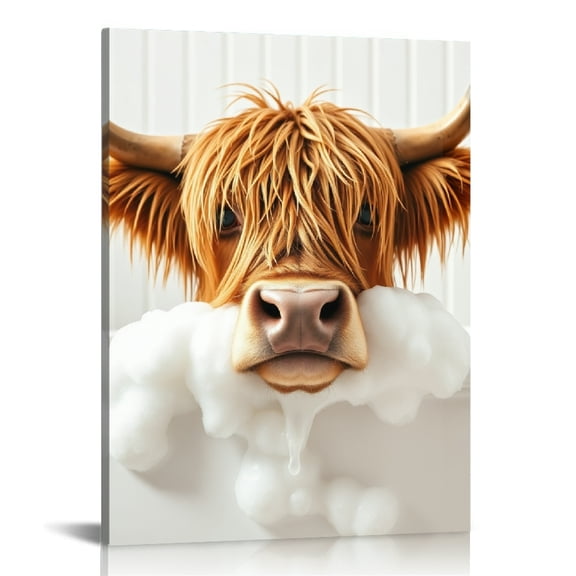 RKSupls Highland Cow Bath Canvas Wall Art, Canvas Prints Wall Art for Living Room Bedroom Entryway Office, Art Print Painting for Home Decor