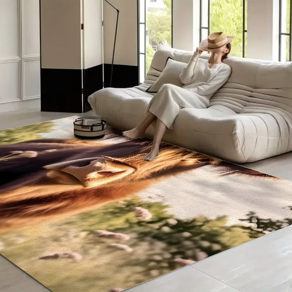 RKSupls Highland Cow Grass Field Soft Fluffy Velvet Area Rug for Living Room Bedroom, Non-Slip Washable Carpet, Chic Minimalist Home Decor