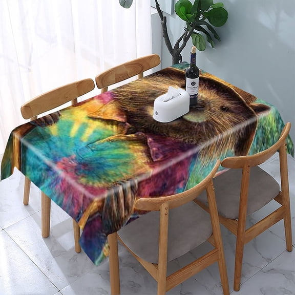 RKSupls Hippie Beaver Flags Rectangle Dining Tablecloth, Washable Wipeable Stain & Wrinkle Resistant Polyester Tablecloth for Kitchen Picnic Party