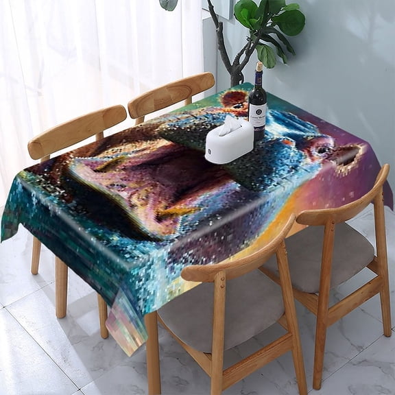 RKSupls Hippo Water Sunset Rectangle Dining Tablecloth, Washable Wipeable Stain & Wrinkle Resistant Polyester Tablecloth for Kitchen Picnic Party