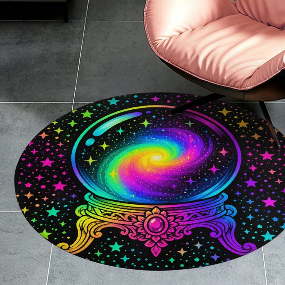 RKSupls Holographic Moon Swirl Rainbow Black Round Flannel Floor Mat, Soft Non-Slip Washable Rug suitable for Living Room Bedroom Nursery, Decorative Floor Rug