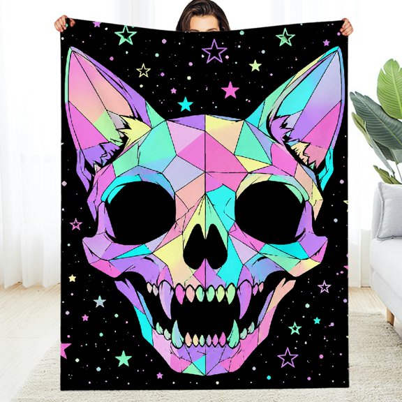 RKSupls Holographic Skull Crystal Stars Black  Warm and Cozy Throw, Allergy Air Conditioning  All-Season Blanket , Soft Throw for Couch, Travel, Camping