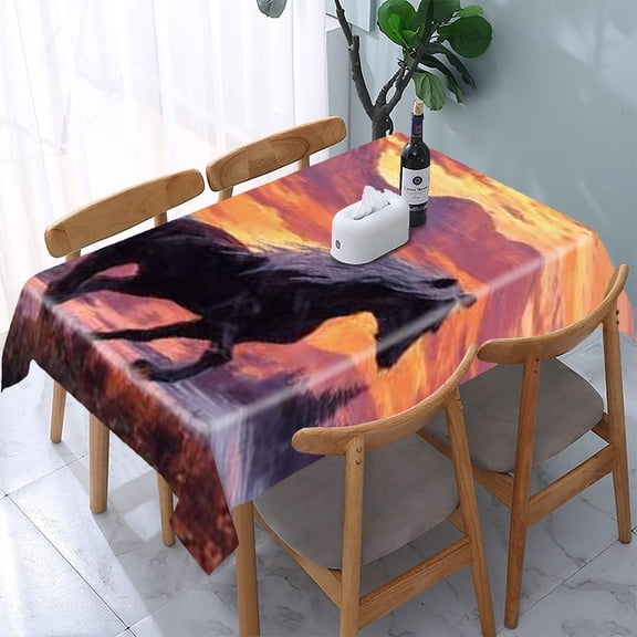 RKSupls Horse Sunset Mountains Rectangle Dining Tablecloth, Washable Wipeable Stain & Wrinkle Resistant Polyester Tablecloth for Kitchen Picnic Party