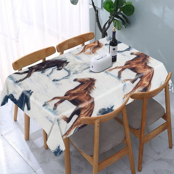 RKSupls Horses Running Rectangle Dining Tablecloth, Washable Wipeable Stain & Wrinkle Resistant Polyester Tablecloth for Kitchen Picnic Party