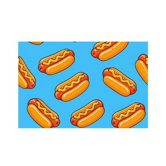 RKSupls Hot Dog Blue Pattern Linen Placemats 30x45cm Straight Edge Stain Resistant Washable Non-Slip Table Mats Table for Kitchen Dining Room Home