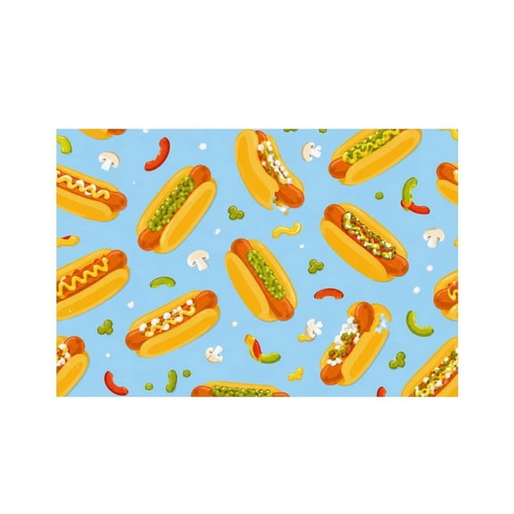RKSupls Hot Dog Condiment Toppings Pattern Linen Placemats 30x45cm Straight Edge Stain Resistant Washable Non-Slip Table Mats Table for Kitchen Dining Room Home