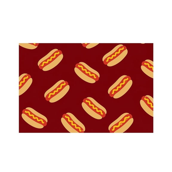 RKSupls Hot Dog Maroon Pattern Linen Placemats 30x45cm Straight Edge Stain Resistant Washable Non-Slip Table Mats Table for Kitchen Dining Room Home