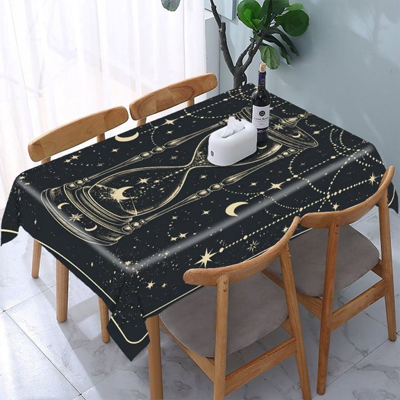 RKSupls Hourglass Moon Stars Time Rectangle Dining Tablecloth, Washable Wipeable Stain & Wrinkle Resistant Polyester Tablecloth for Kitchen Picnic Party