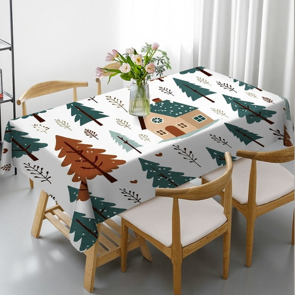 RKSupls House Among Pine Trees Rectangle Dining Tablecloth, Kitchen Accessories - Holiday Party Tablecloth Rectangle Dining Tablecloth, Ideal for Kitchen Picnic Party