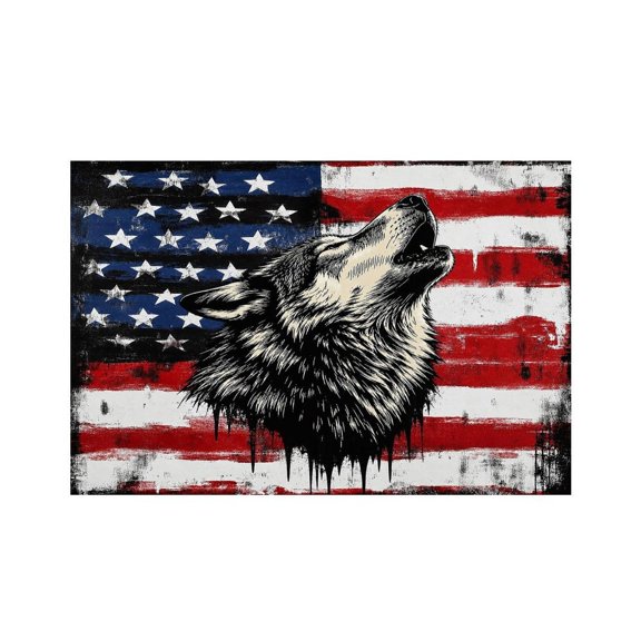 RKSupls Howling Wolf Flag Dripping Paint Linen Placemats 30x45cm Straight Edge Stain Resistant Washable Non-Slip Table Mats Table for Kitchen Dining Room Home
